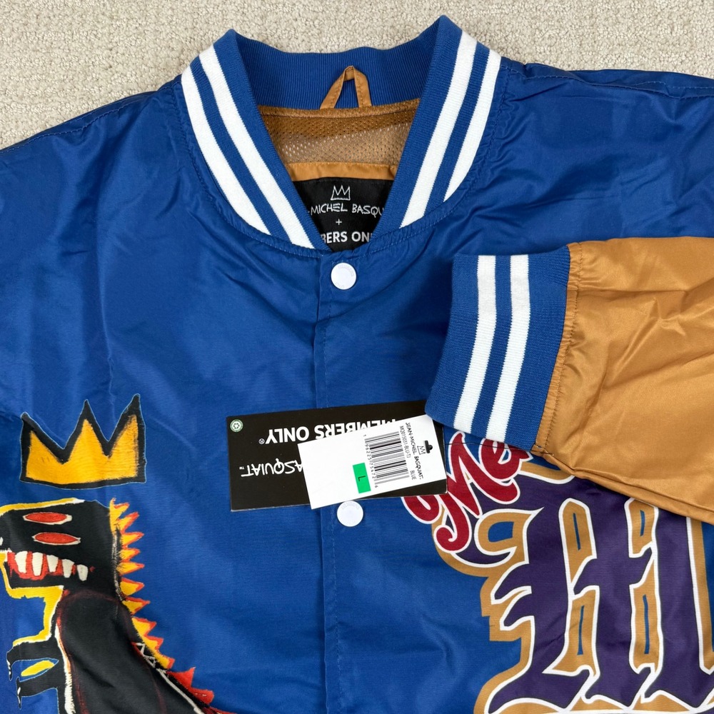 NEW Members Only Mens Large Basquiat Mona Lisa Dinosaur Varsity Bomber Jacket